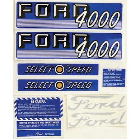 Aftermarket New Tractor Complete Decal Kit Fits Ford 4000 Gas Select-O-Speed MAE30-0024